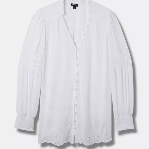Torrid Chiffon Ruffle Collar Eyelet Embroidered Blouse White size 2x - Picture 1 of 8